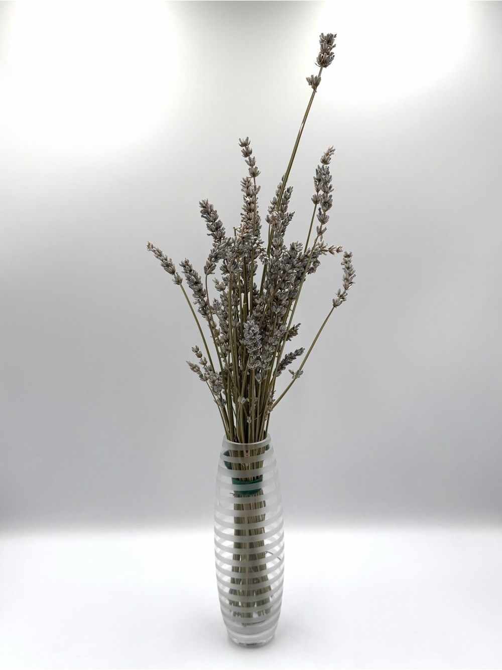 Dried Lavender Bouquet Frosted Glass Vase Velvet Bow Cottagecore Decor